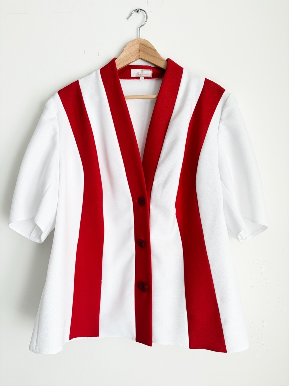 Vintage AGMIR Red & White Striped Button Down Top, Size XL - Made in Europe